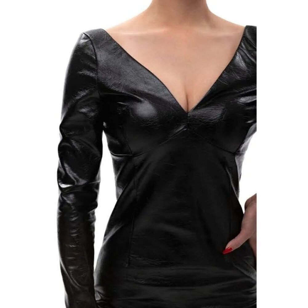 Wolf & Badger Maison Bogomil Black Noir Muse Eco Leather Dress New Size Large — image 4 of 8